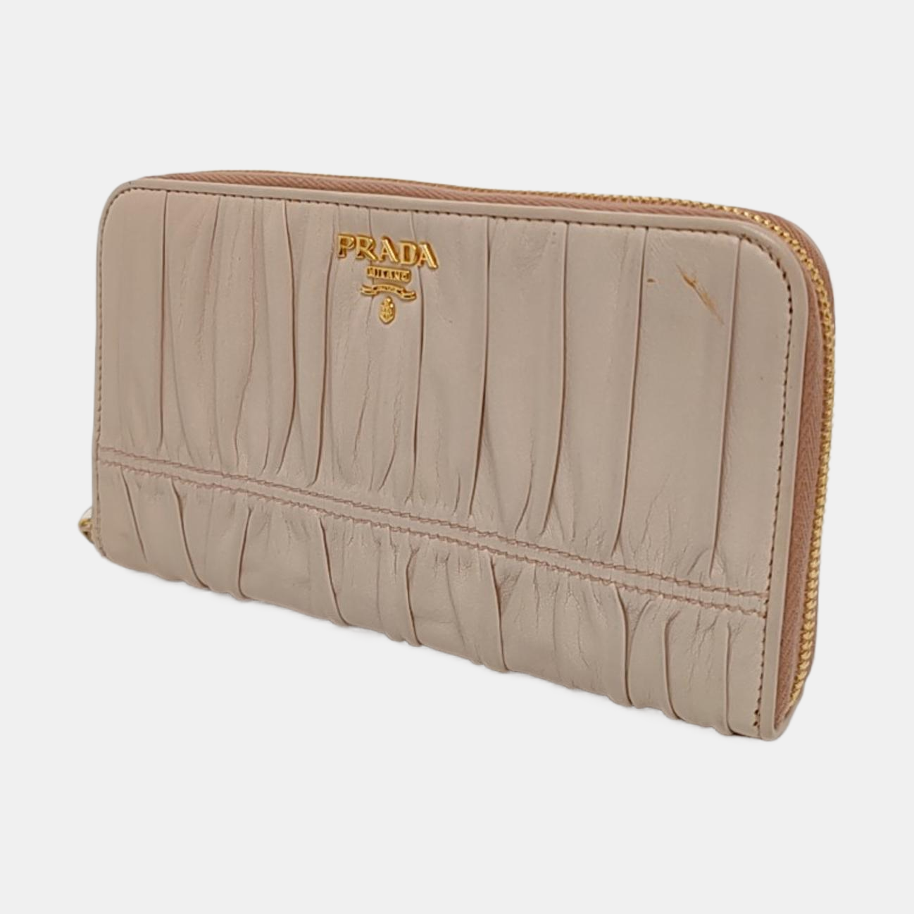 PRADA Beige Lamb Leather Quilted Wallet Golden hardware-(SKU)-955711788