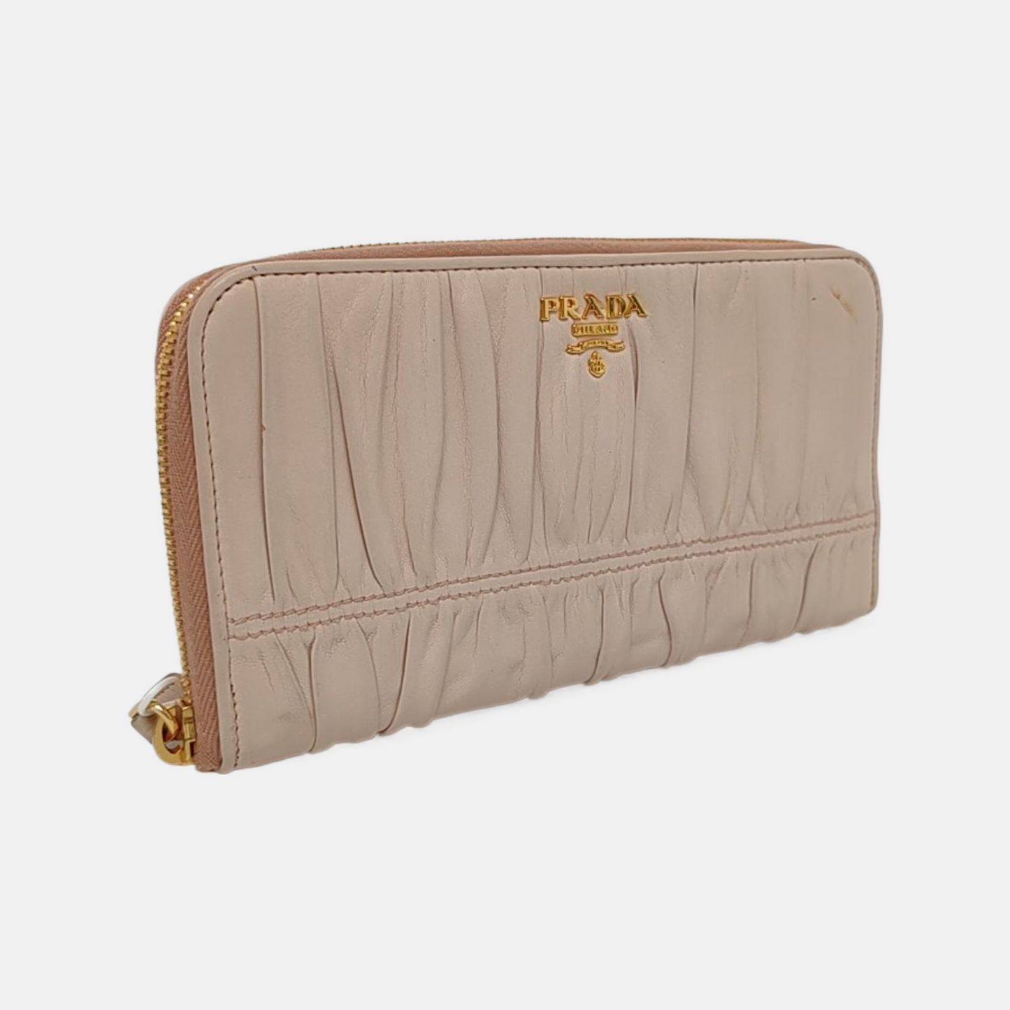 PRADA Beige Lamb Leather Quilted Wallet Golden hardware-(SKU)-955711788