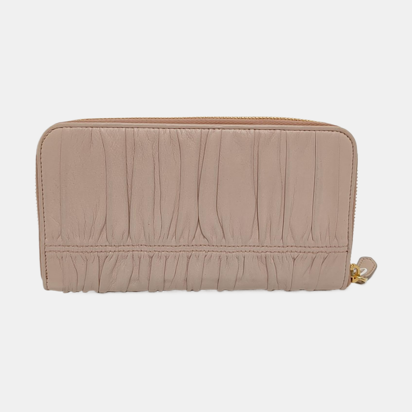 PRADA Beige Lamb Leather Quilted Wallet Golden hardware-(SKU)-955711788