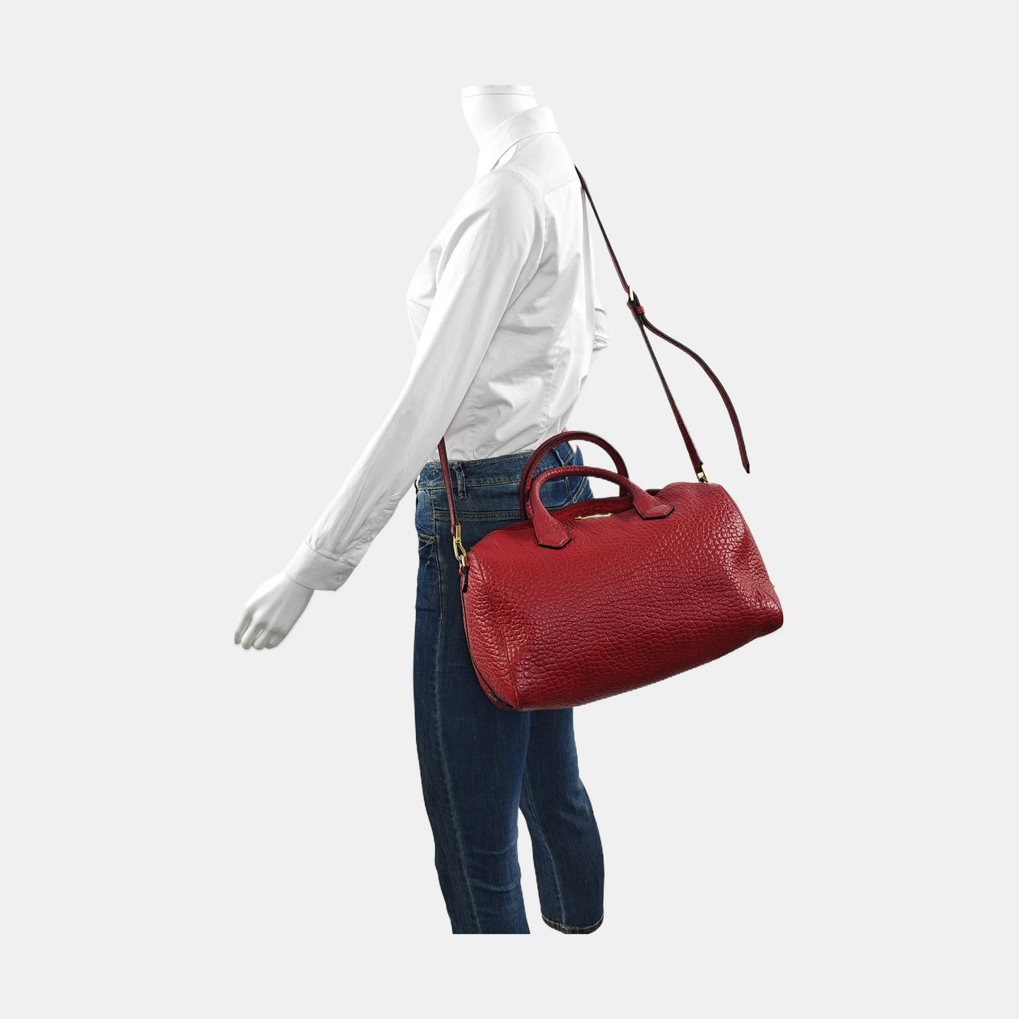 BURBERRY Red Cowhide Embossed Single Shoulder Bag Handbag Crossbody Golden hardware Removable shoulder strap-(SKU)-955432116
