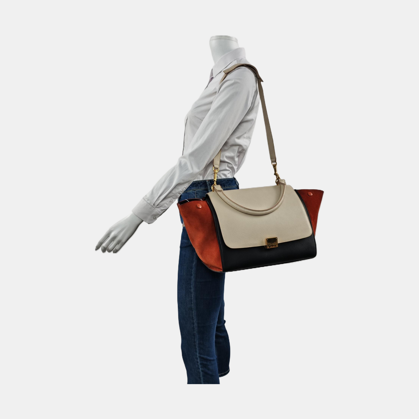 CELINE TRAPEZE Medium size Multicolor Leather Swing Bag Shoulder Bag Tote Bag Crossbody Bag Golden hardware Removable shoulder strap-(SKU)-955616288