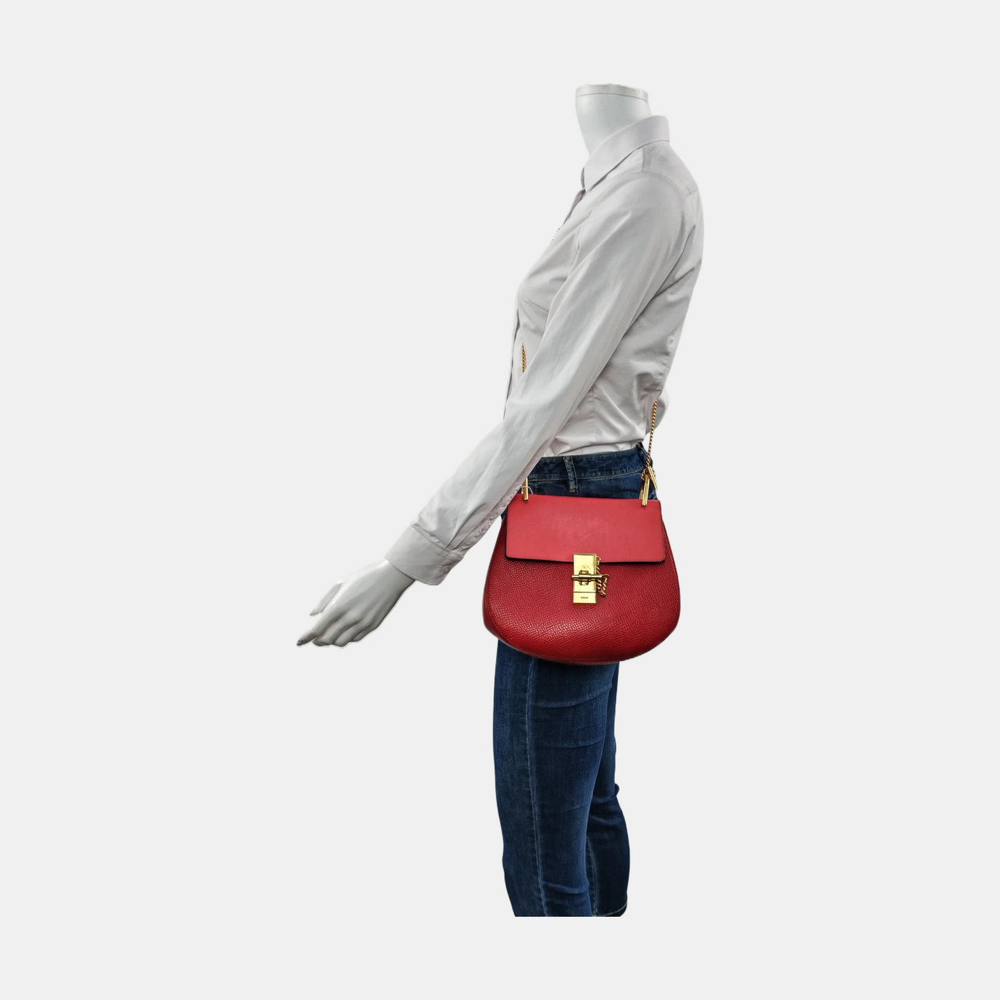 Chloé Drew Medium size Red Cowhide Piggy Bag Single Shoulder Bag Sling Golden hardware-(SKU)-955862500