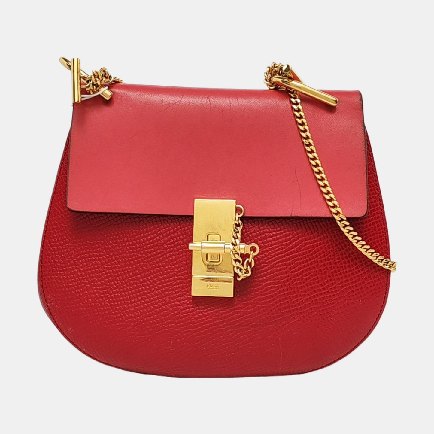 Chloé Drew Medium size Red Cowhide Piggy Bag Single Shoulder Bag Sling Golden hardware-(SKU)-955862500