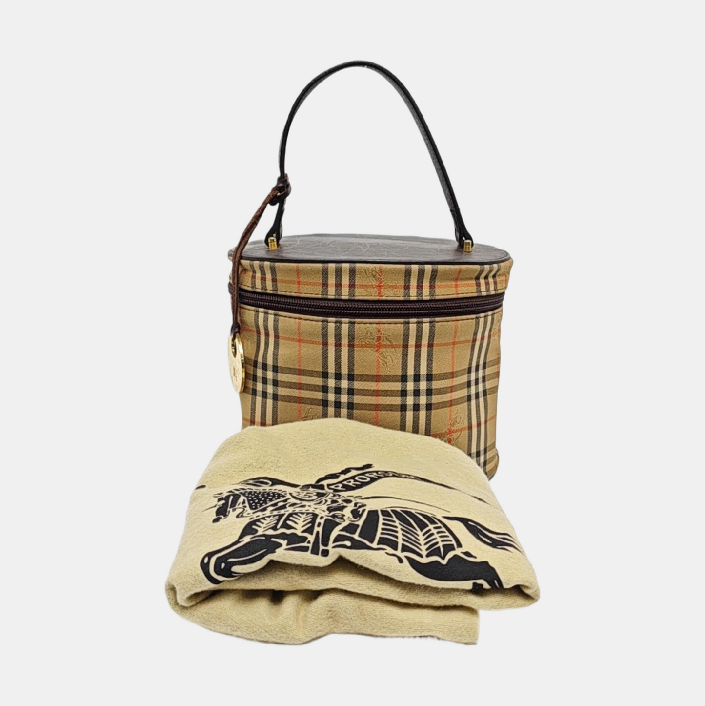 BURBERRY Khaki canvas military horse pattern tote bag Golden hardware-(SKU)-955755761