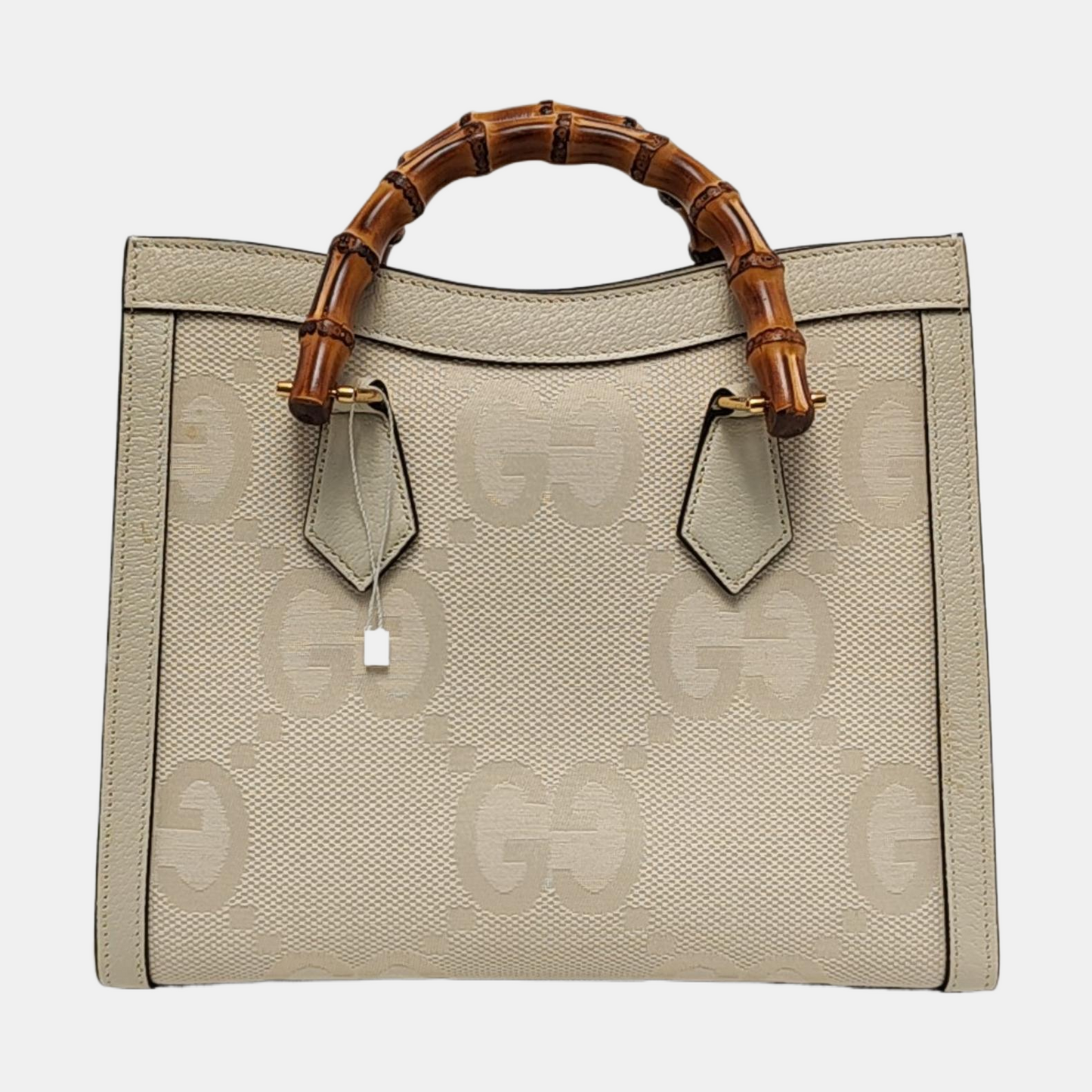 GUCCI Diana Small White Canvas Monogram Bamboo Handle Shoulder Bag Tote Bag Golden Hardware 2 Removable Straps-(SKU)-955631350
