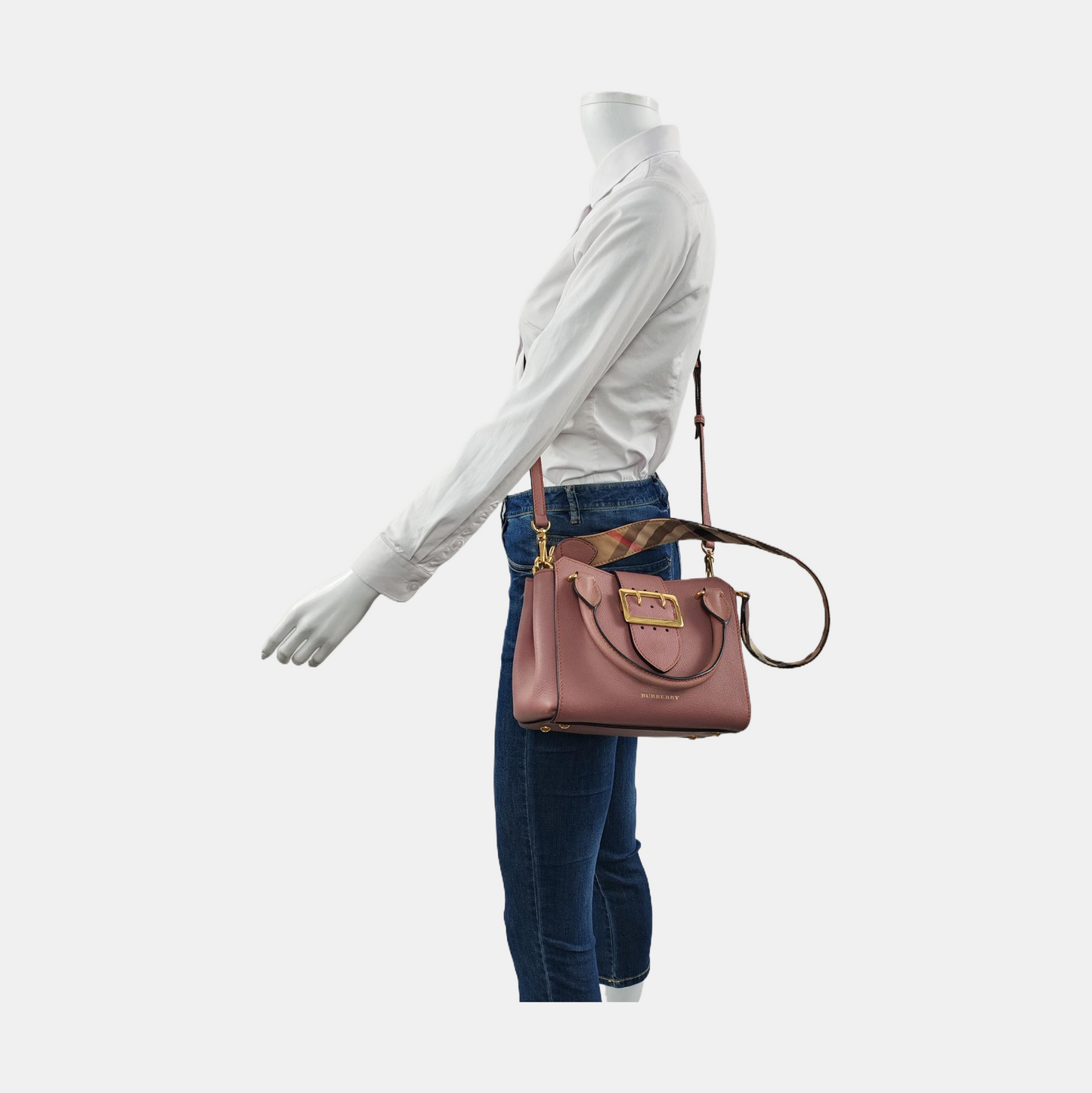 BURBERRY Buckle Pink Cowhide Sling Bag Tote Bag Golden hardware shoulder straps-(SKU)-955529544