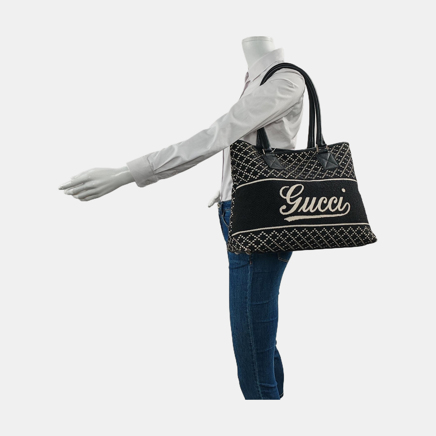 GUCCI Princy Black Fabric Jacquard Single Shoulder Bag Golden hardware-(SKU)-955712235