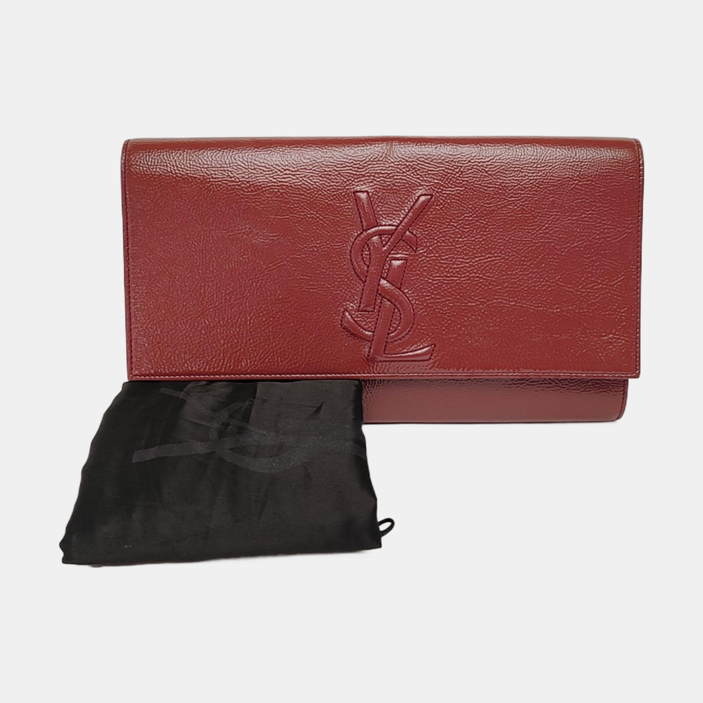 YSL BELLE JOUR Large size Brick Red Patent Leather Quilted Clutch Golden hardware-(SKU)-955692899