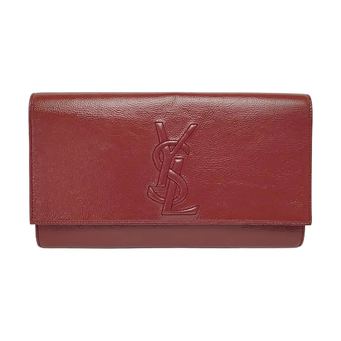 YSL BELLE JOUR Large size Brick Red Patent Leather Quilted Clutch Golden hardware-(SKU)-955692899