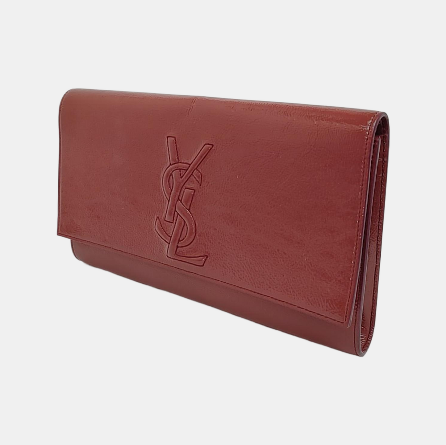YSL BELLE JOUR Large size Brick Red Patent Leather Quilted Clutch Golden hardware-(SKU)-955692899