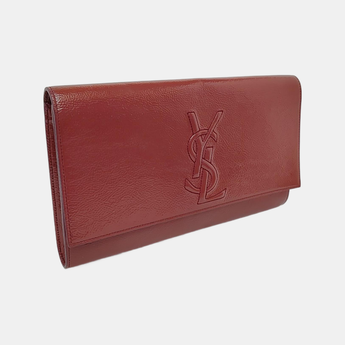 YSL BELLE JOUR Large size Brick Red Patent Leather Quilted Clutch Golden hardware-(SKU)-955692899