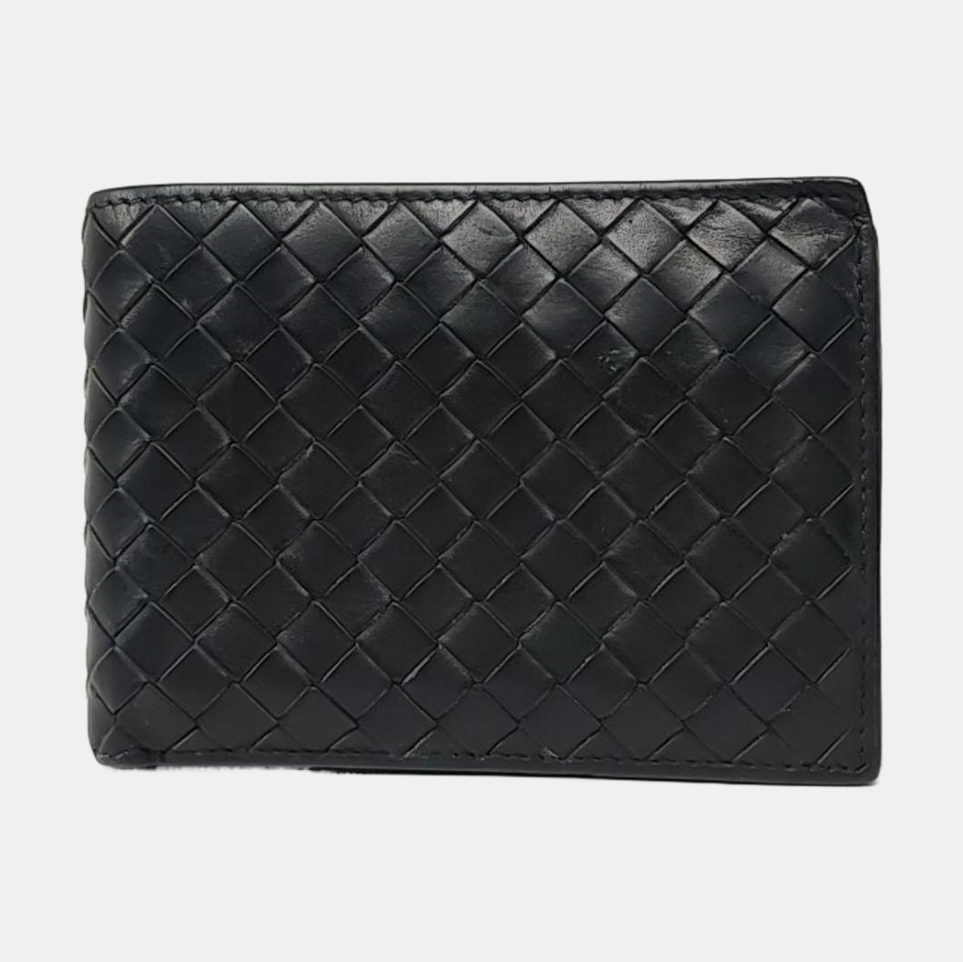 BOTTEGA VENETA Black Sheepskin Woven Wallet-(SKU)-955363008