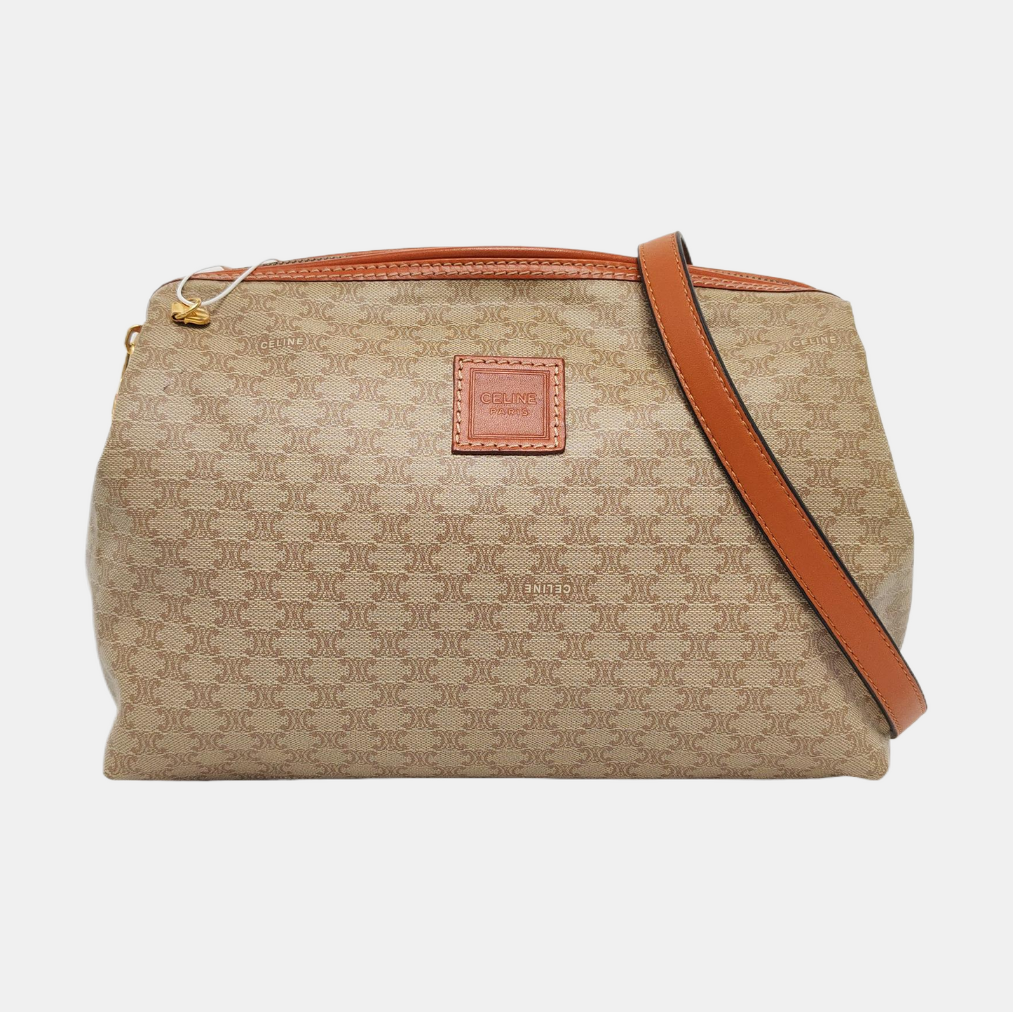 CELINE Khaki Coated Canvas Triumph Clutch Golden hardware-(SKU)-955736593