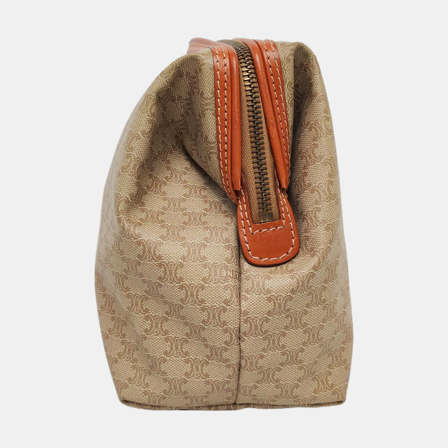 CELINE Khaki Coated Canvas Triumph Clutch Golden hardware-(SKU)-955736593