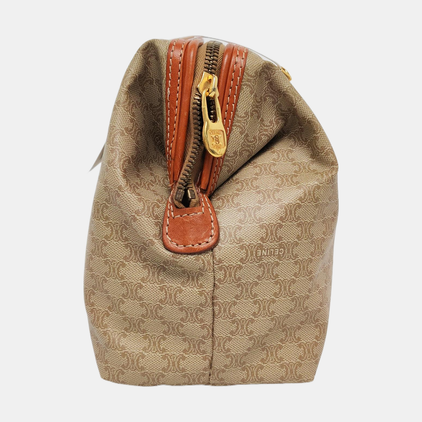 CELINE Khaki Coated Canvas Triumph Clutch Golden hardware-(SKU)-955736593