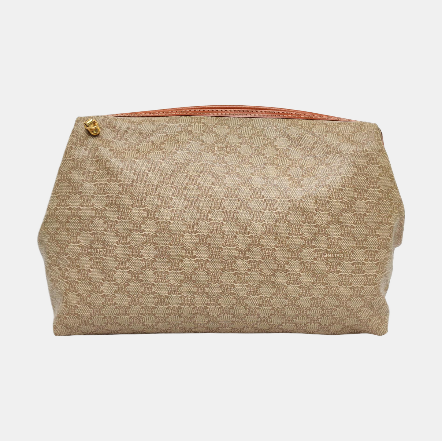 CELINE Khaki Coated Canvas Triumph Clutch Golden hardware-(SKU)-955736593