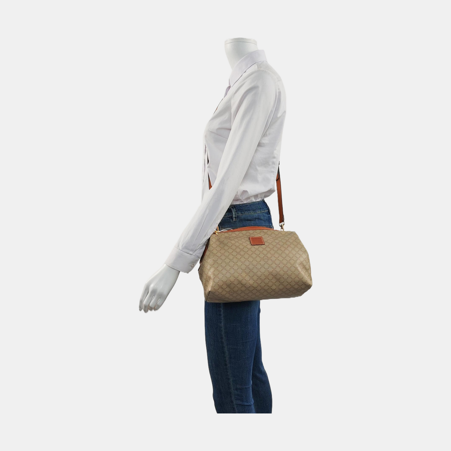 CELINE Khaki Coated Canvas Triumph Clutch Golden hardware-(SKU)-955736593