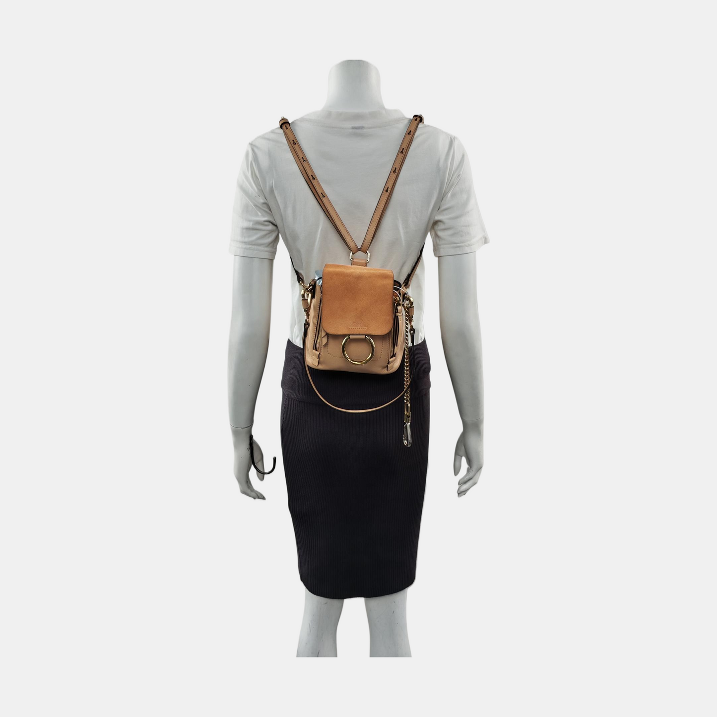 Chloé Faye mini Khaki Cowhide Single Shoulder Bag Backpack Golden hardware shoulder straps-(SKU)-955720331