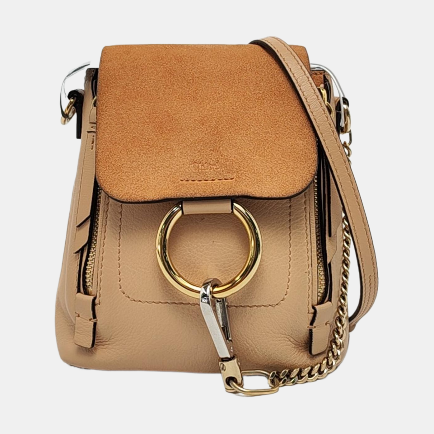 Chloé Faye mini Khaki Cowhide Single Shoulder Bag Backpack Golden hardware shoulder straps-(SKU)-955720331