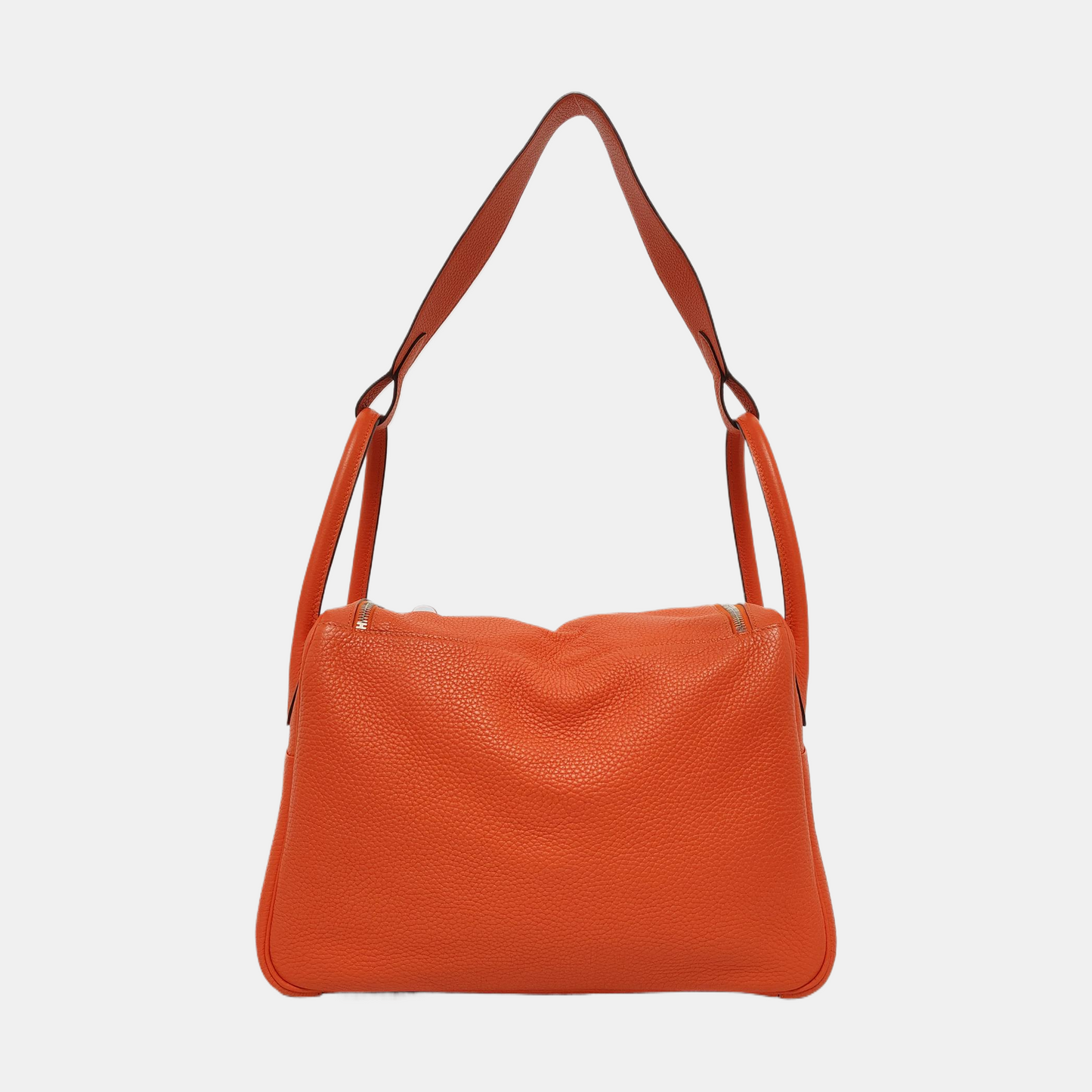 HERMÈS Lindy 34 Hermes Orange Clemence Leather Lindy Bag Crossbody Bag Handbag Silver Hardware X Engraving-(SKU)-955680085