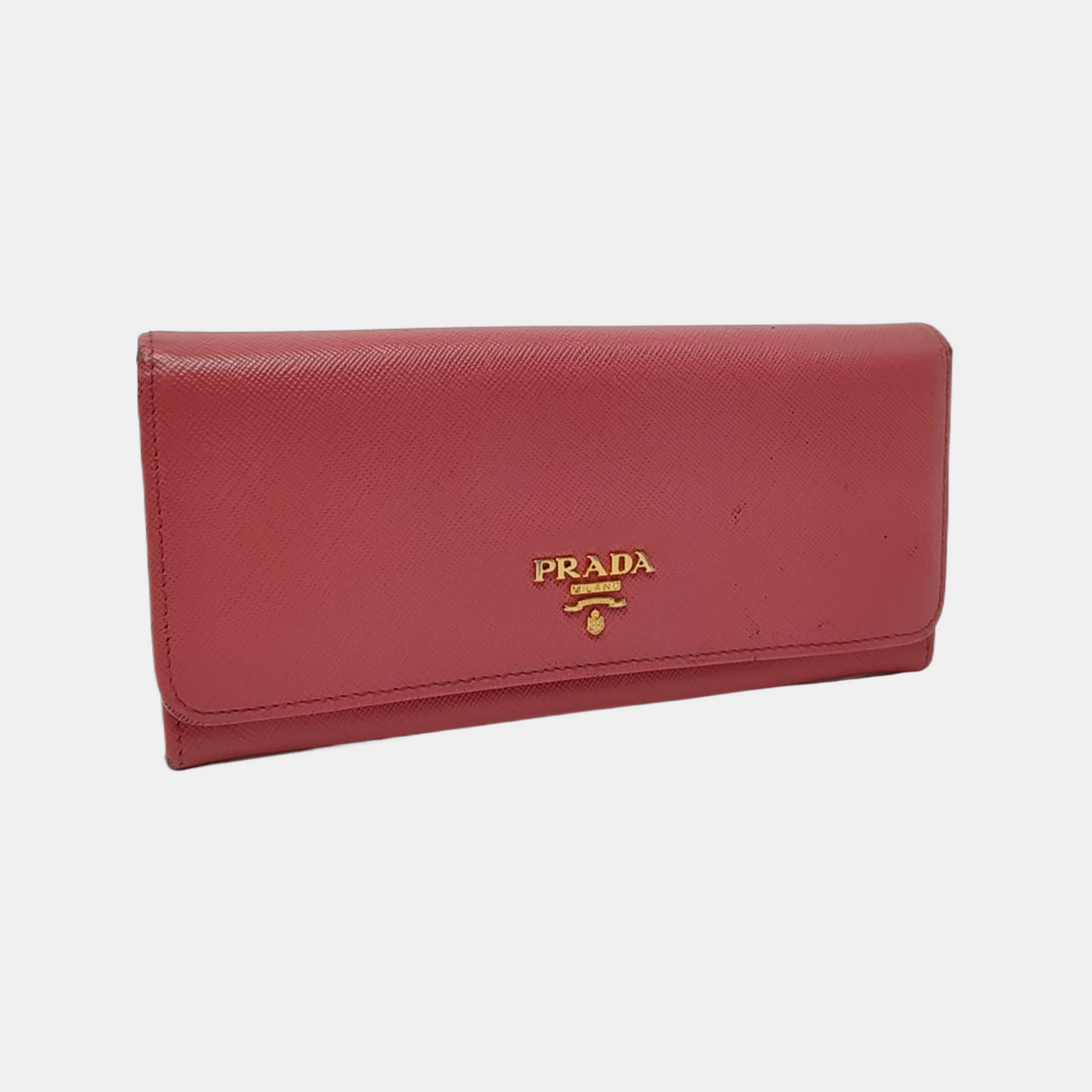 PRADA Pink cowhide cross-grain wallet Golden hardware-(SKU)-955720758
