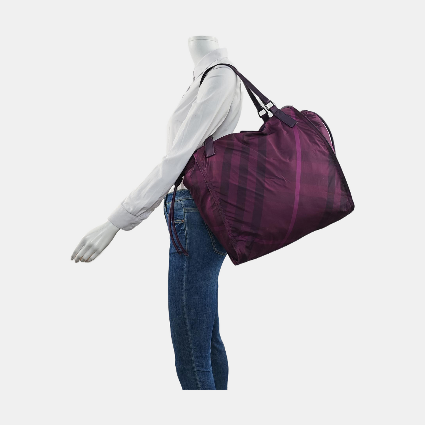 BURBERRY Buckleigh Purple Nylon Printed Single Shoulder Bag Handbag Black hardware-(SKU)-955908174
