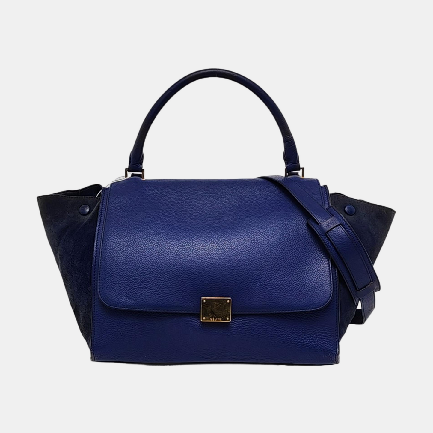 CELINE TRAPEZE Medium size Dark Blue Cowhide Swing Bag Single Shoulder Bag Handbag Golden hardware Removable shoulder strap-(SKU)-955832797