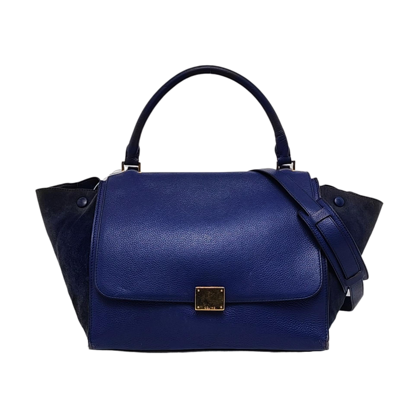CELINE TRAPEZE Medium size Dark Blue Cowhide Swing Bag Single Shoulder Bag Handbag Golden hardware Removable shoulder strap-(SKU)-955832797