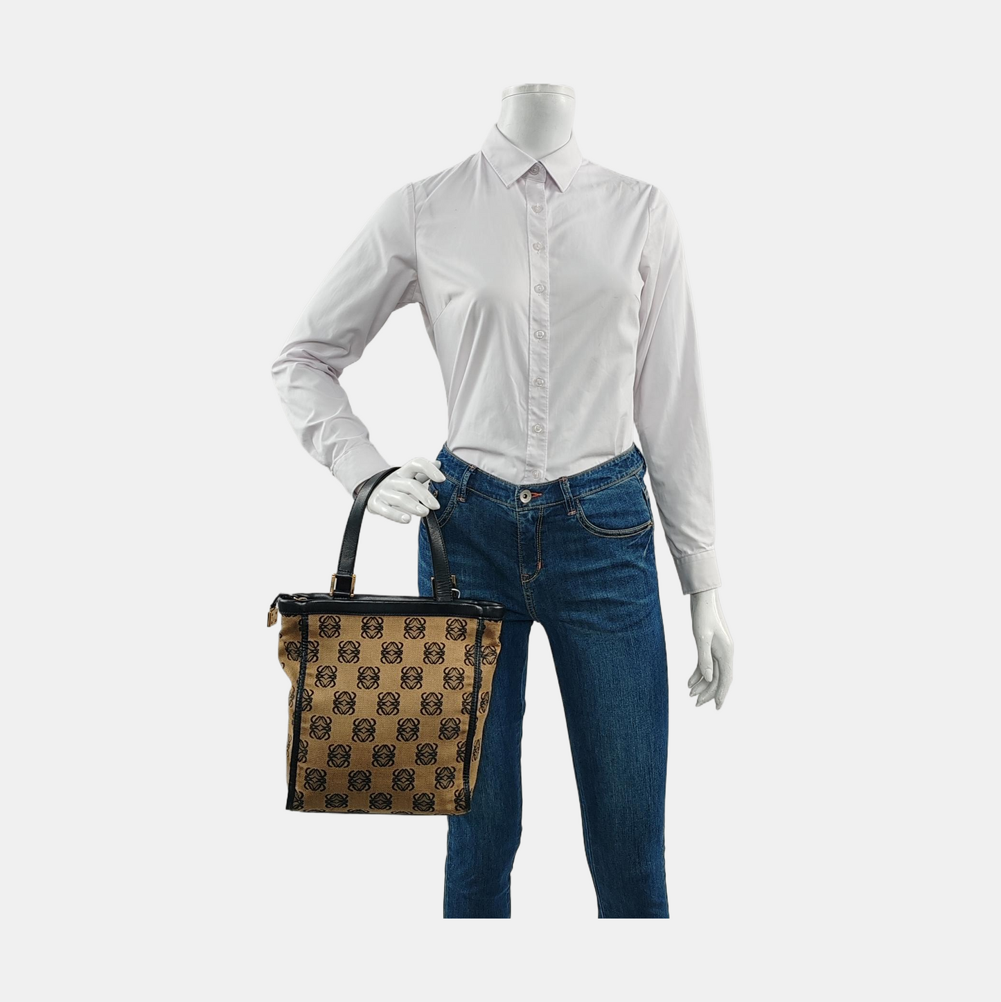 LOEWE Tote bag Brown Canvas Monogrammed Tote Bag Golden hardware-(SKU)-955759577