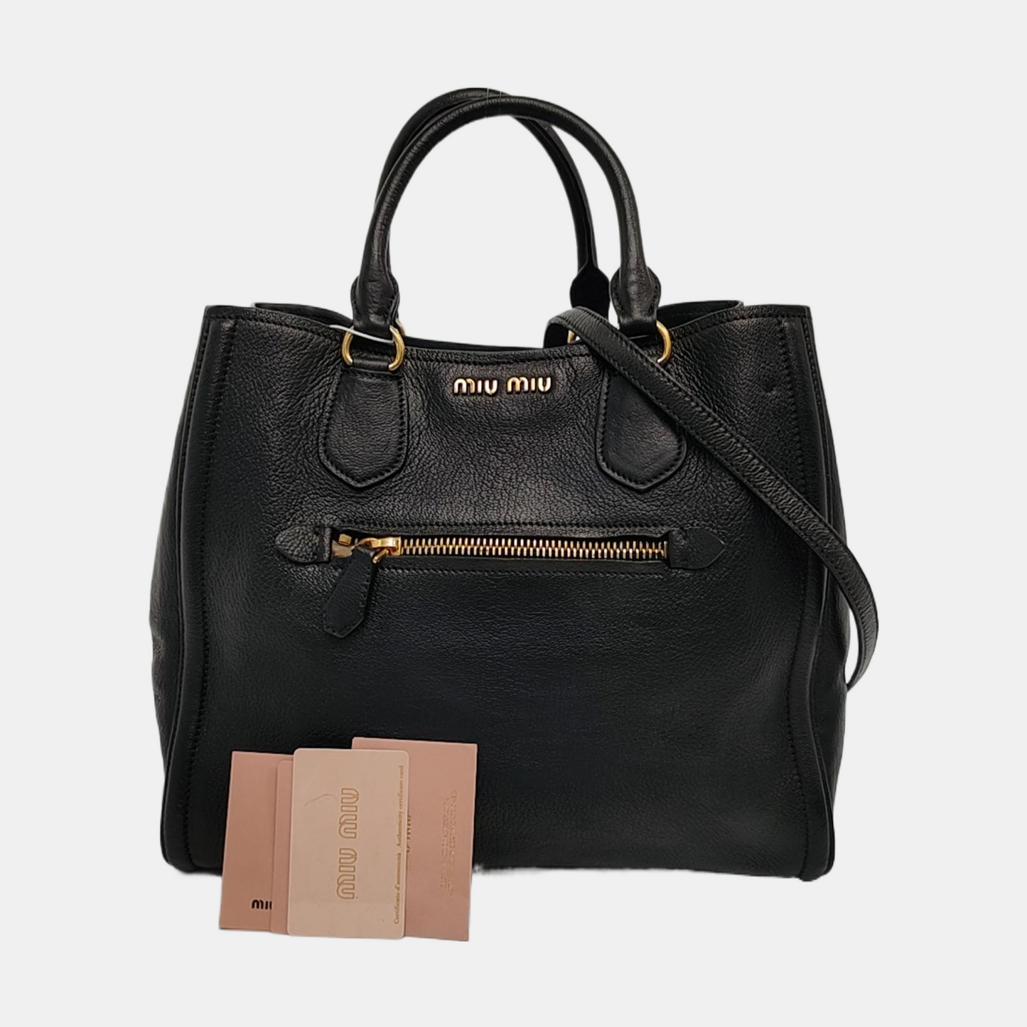 Miu Miu Tote bag Black Cowhide Textured Single Shoulder Bag Tote Golden hardware Removable shoulder strap-(SKU)-955830473