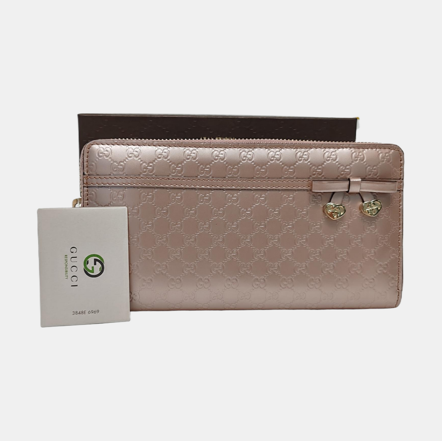 GUCCI Pink Patent Leather Monogram Embossed Wallet Golden hardware-(SKU)-955940441