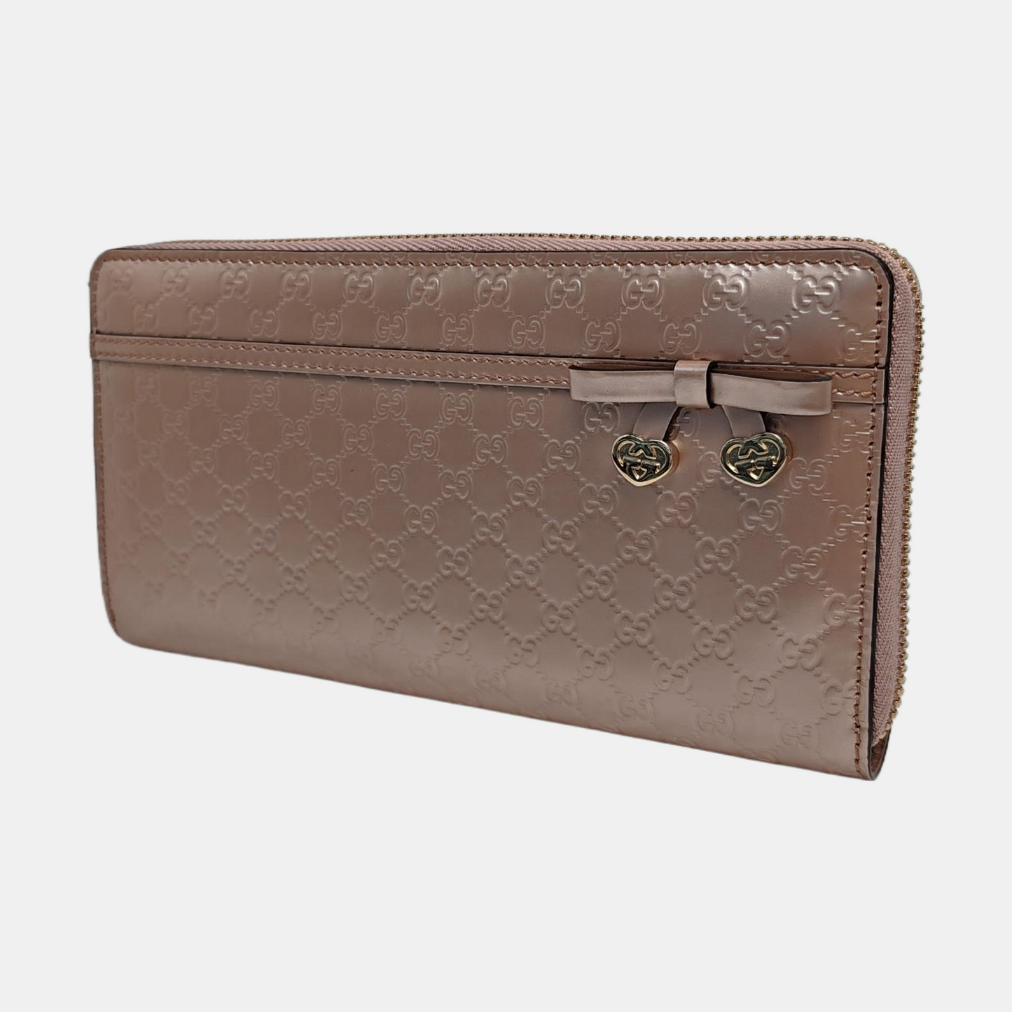 GUCCI Pink Patent Leather Monogram Embossed Wallet Golden hardware-(SKU)-955940441