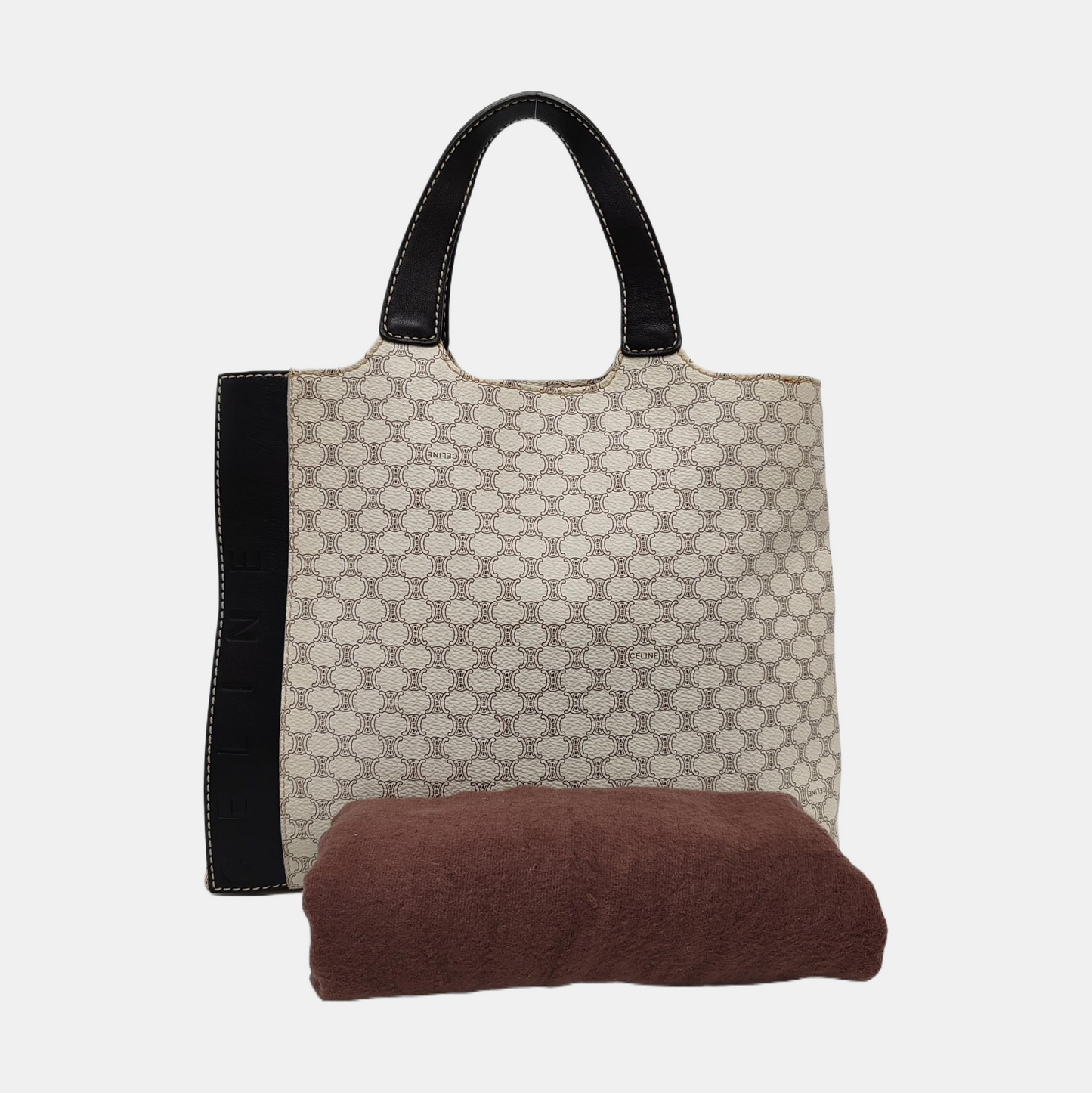 CELINE Tote bag White Coated Canvas Triumph Handbag Golden hardware-(SKU)-955765030