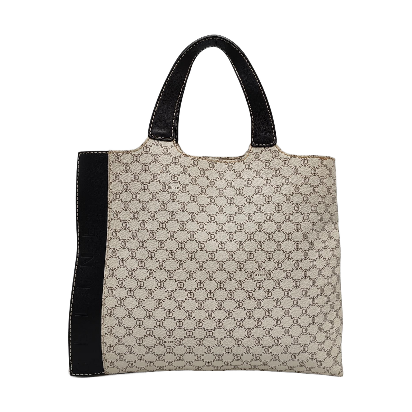 CELINE Tote bag White Coated Canvas Triumph Handbag Golden hardware-(SKU)-955765030