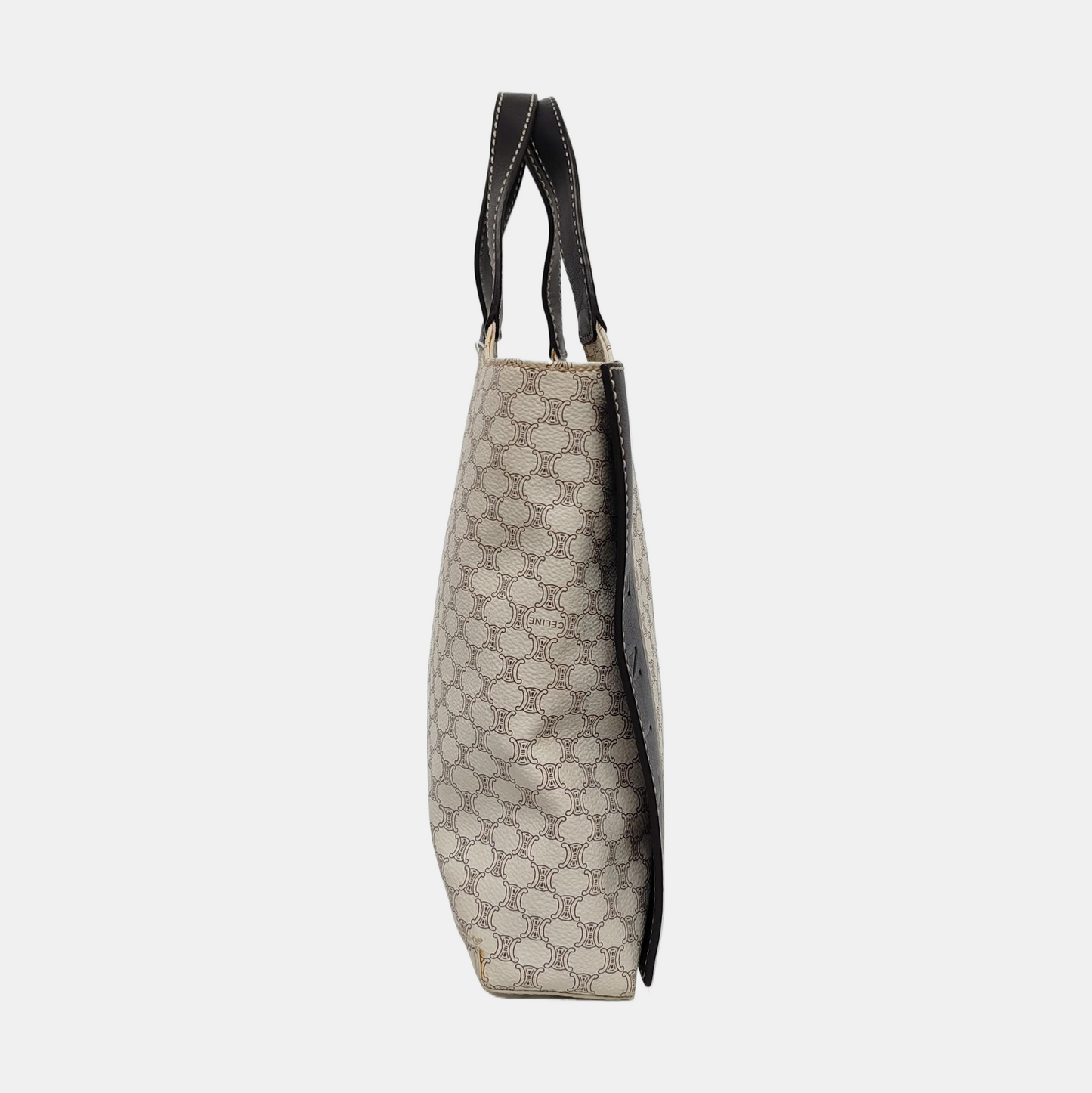 CELINE Tote bag White Coated Canvas Triumph Handbag Golden hardware-(SKU)-955765030