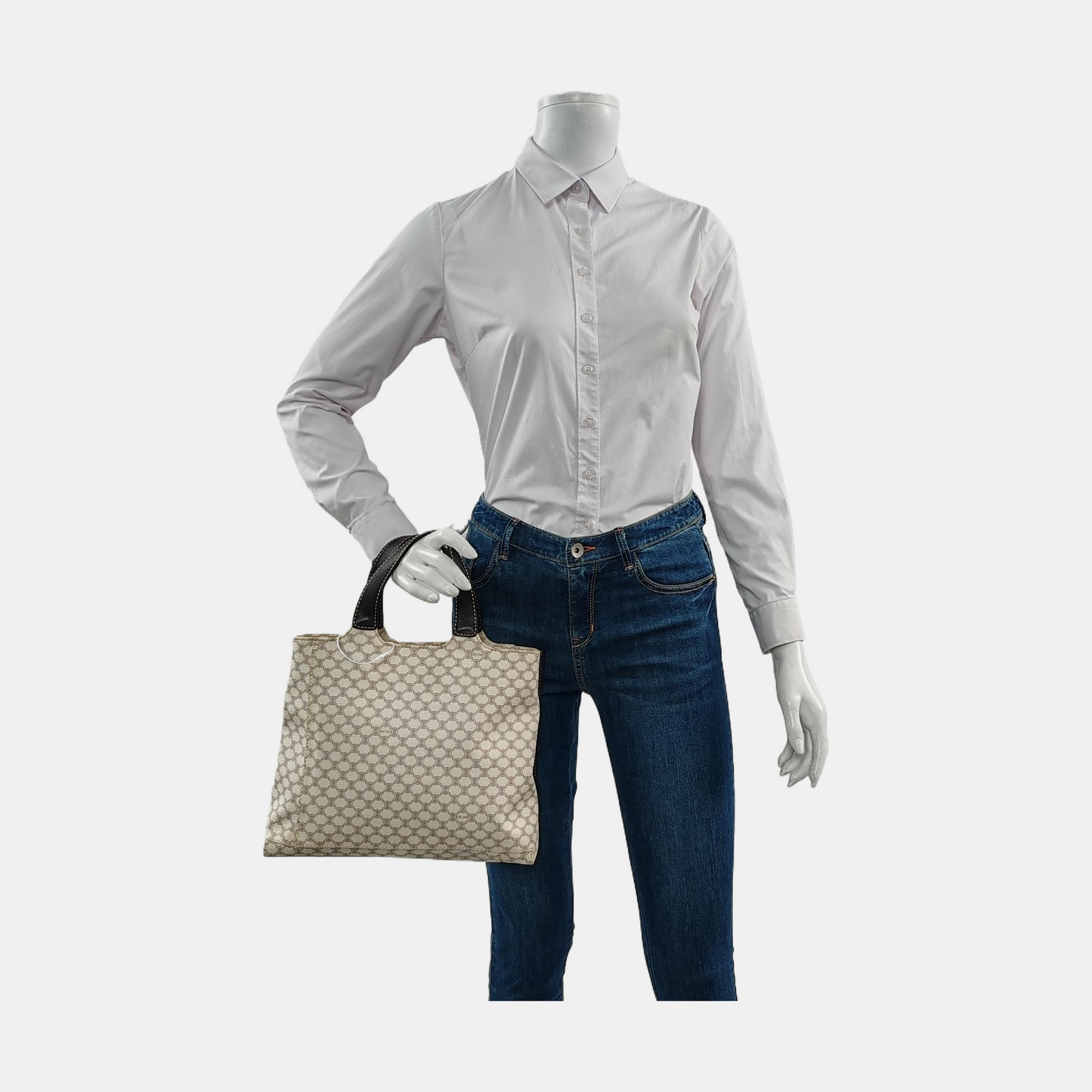 CELINE Tote bag White Coated Canvas Triumph Handbag Golden hardware-(SKU)-955765030
