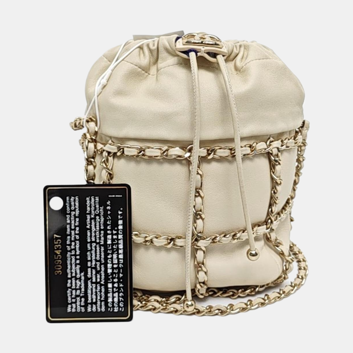 CHANEL DRAWSTRING White Calfskin Shoulder Bag with Gold Hardware, 30 Clutch-(SKU)-955869529