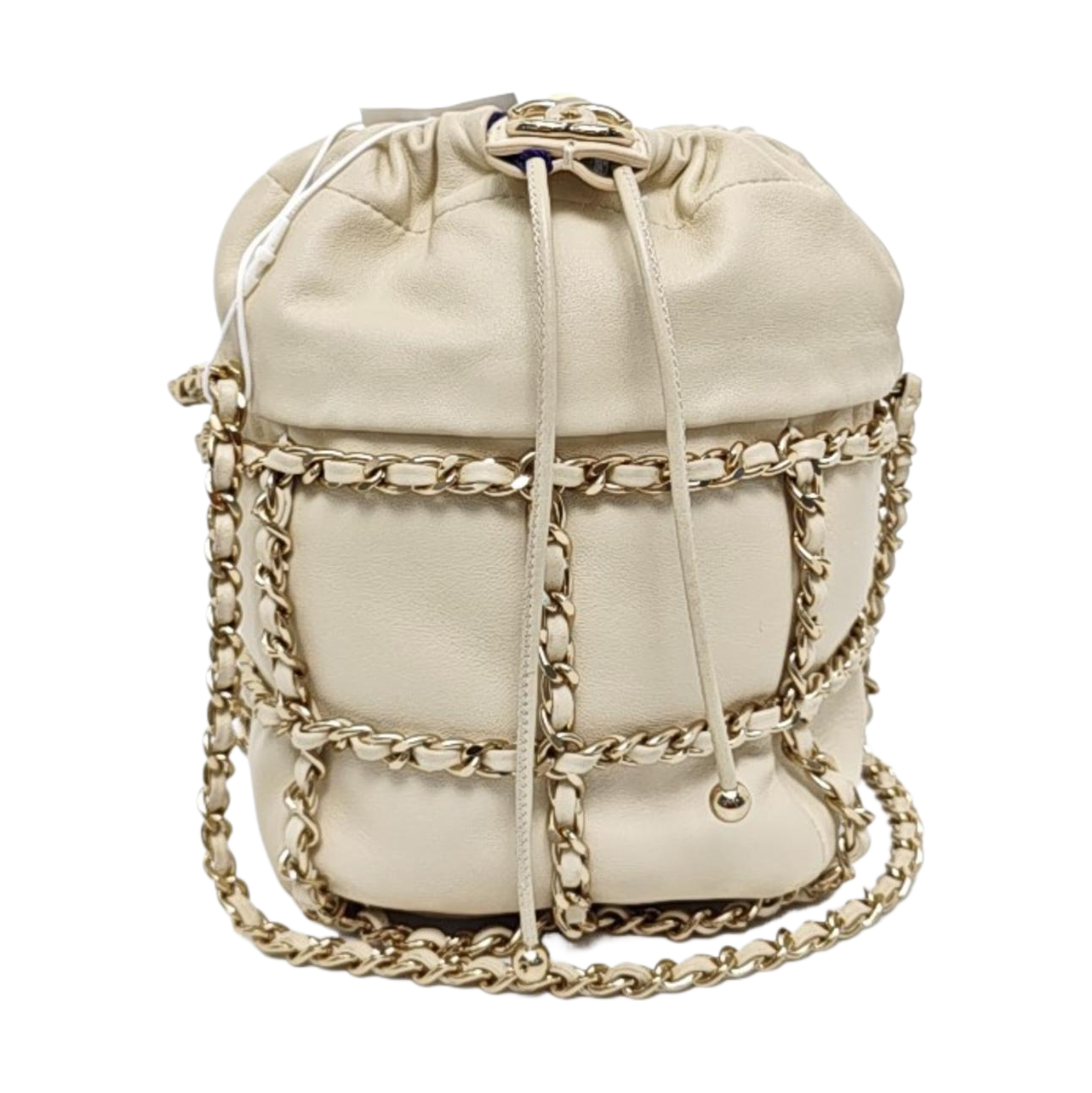 CHANEL DRAWSTRING White Calfskin Shoulder Bag with Gold Hardware, 30 Clutch-(SKU)-955869529