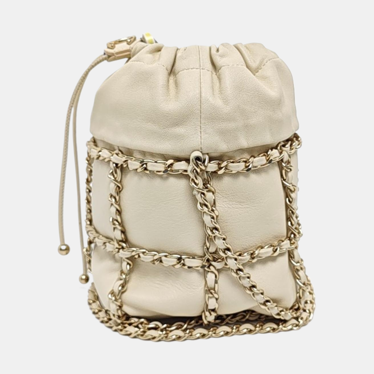 CHANEL DRAWSTRING White Calfskin Shoulder Bag with Gold Hardware, 30 Clutch-(SKU)-955869529