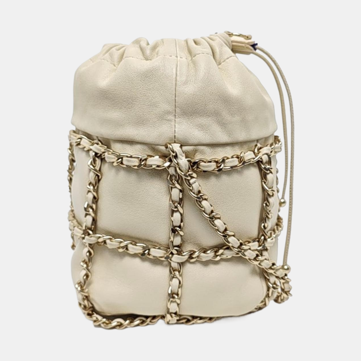 CHANEL DRAWSTRING White Calfskin Shoulder Bag with Gold Hardware, 30 Clutch-(SKU)-955869529
