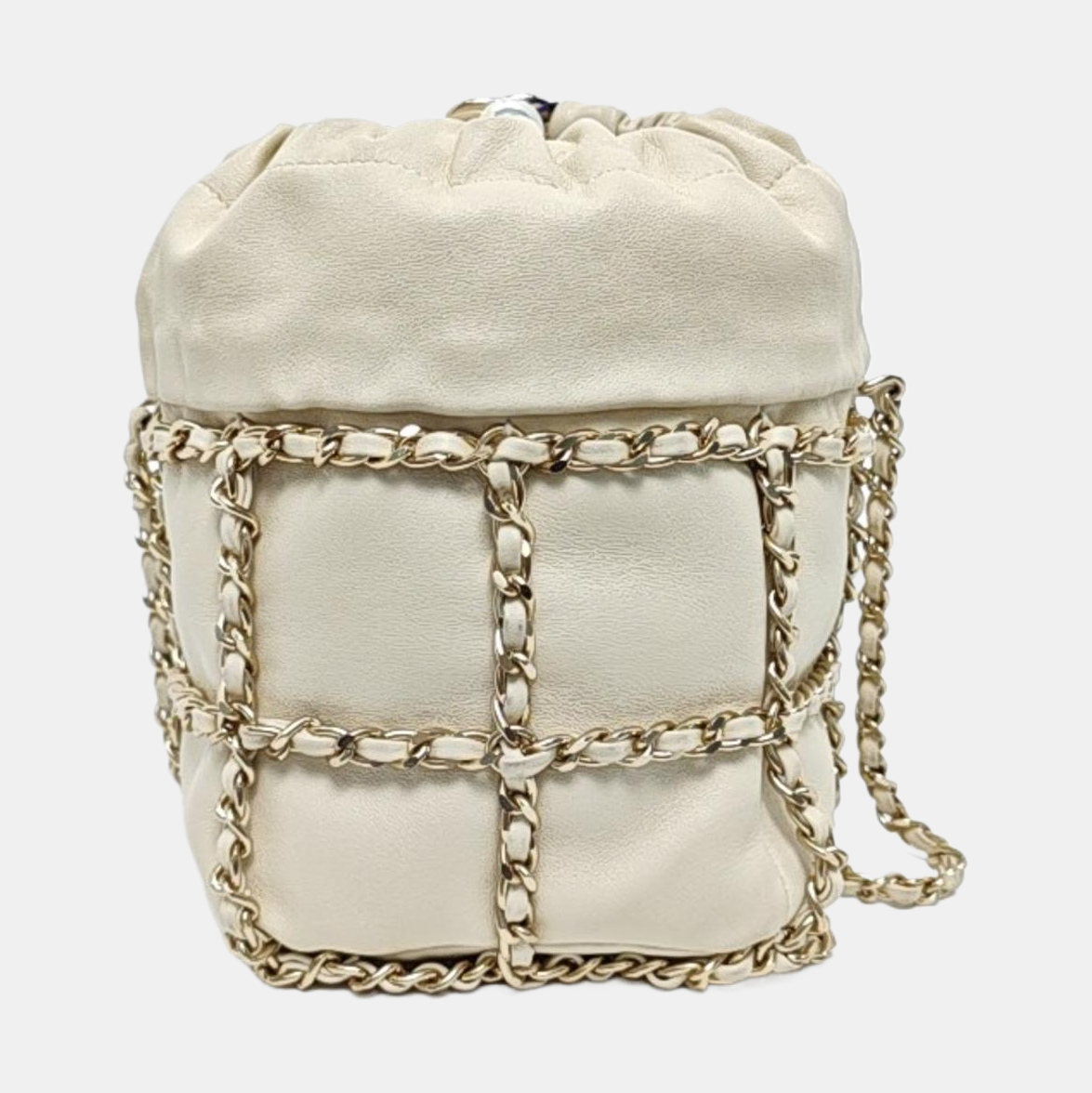 CHANEL DRAWSTRING White Calfskin Shoulder Bag with Gold Hardware, 30 Clutch-(SKU)-955869529