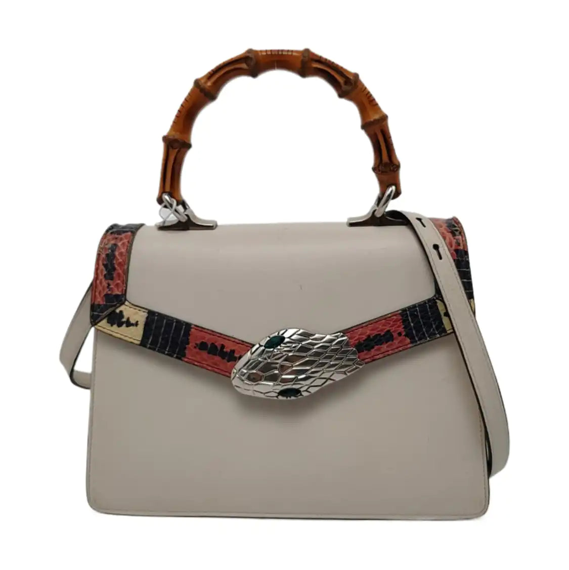 GUCCI Lilith White Cowhide Bamboo Embellished Bag Single Shoulder Bag Crossbody Handbag Silver Hardware Removable shoulder strap-(SKU)-943329956