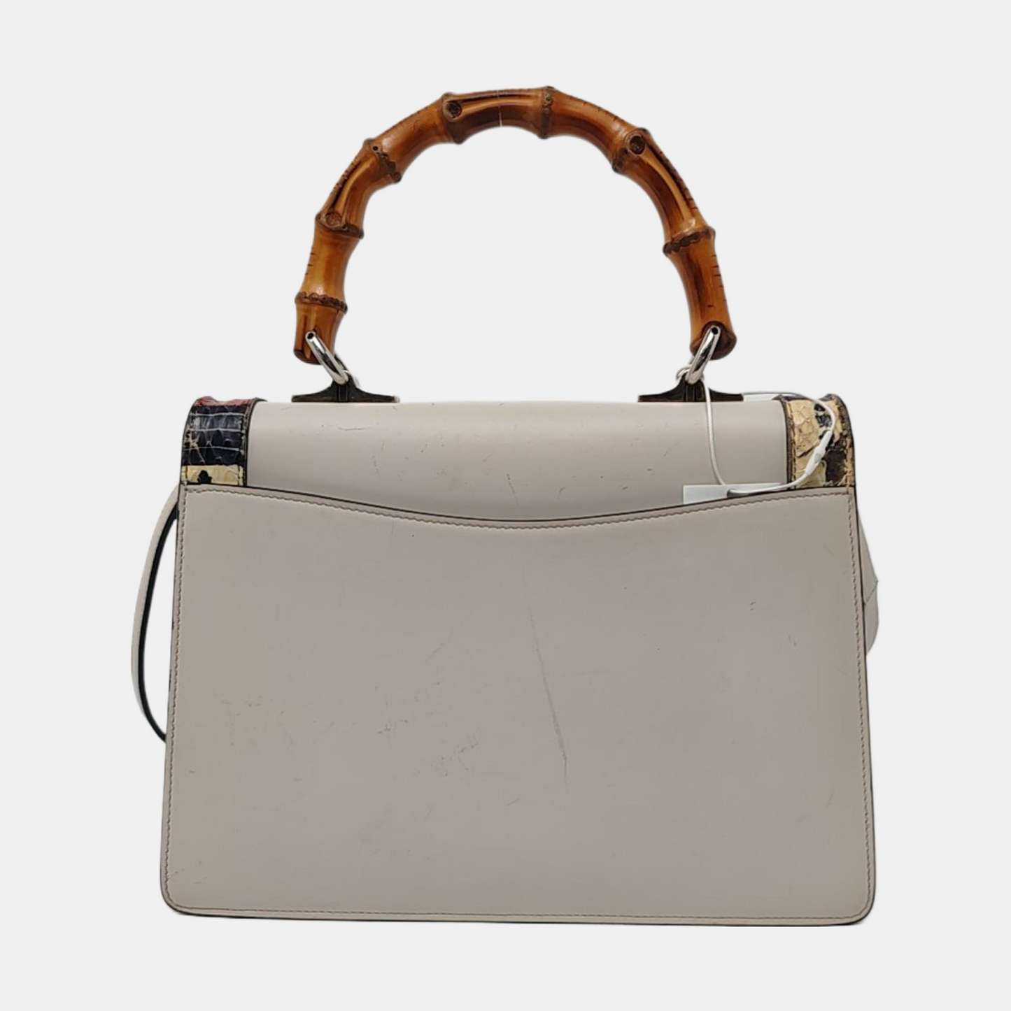 GUCCI Lilith White Cowhide Bamboo Embellished Bag Single Shoulder Bag Crossbody Handbag Silver Hardware Removable shoulder strap-(SKU)-943329956
