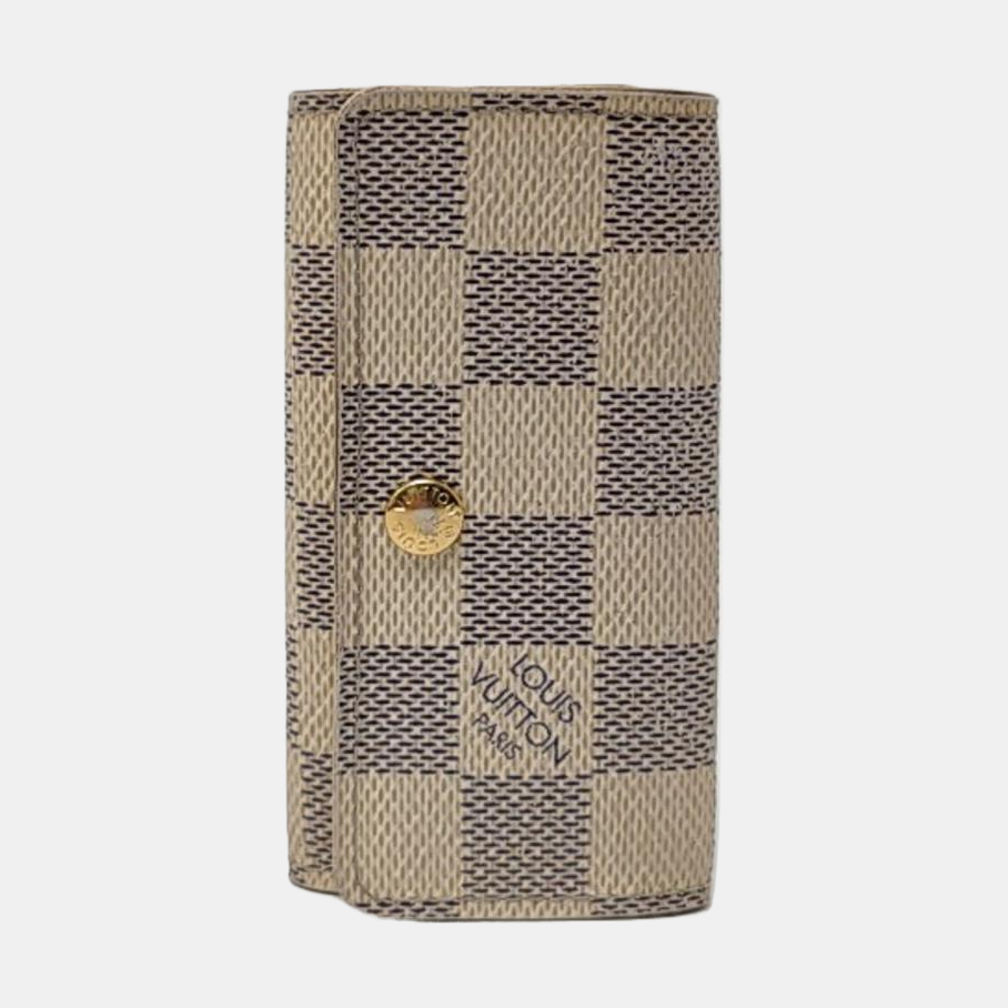 LOUIS VUITTON White Coated Canvas Checkerboard Key Case Golden hardware-(SKU)-955829929