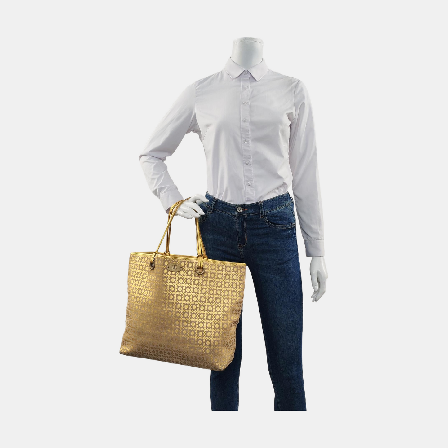 CELINE Tote bag Gray Leather Printed Handbag Golden hardware-(SKU)-955873105