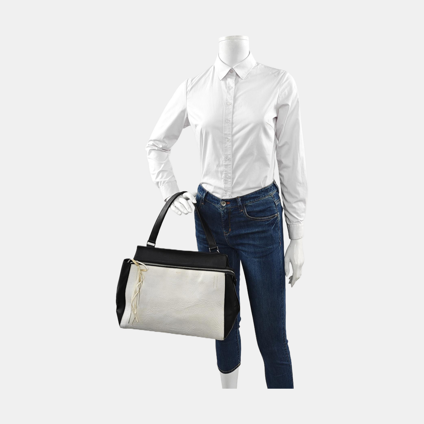 CELINE EDGE Medium size White Leather Handbag Silver Hardware-(SKU)-956017096