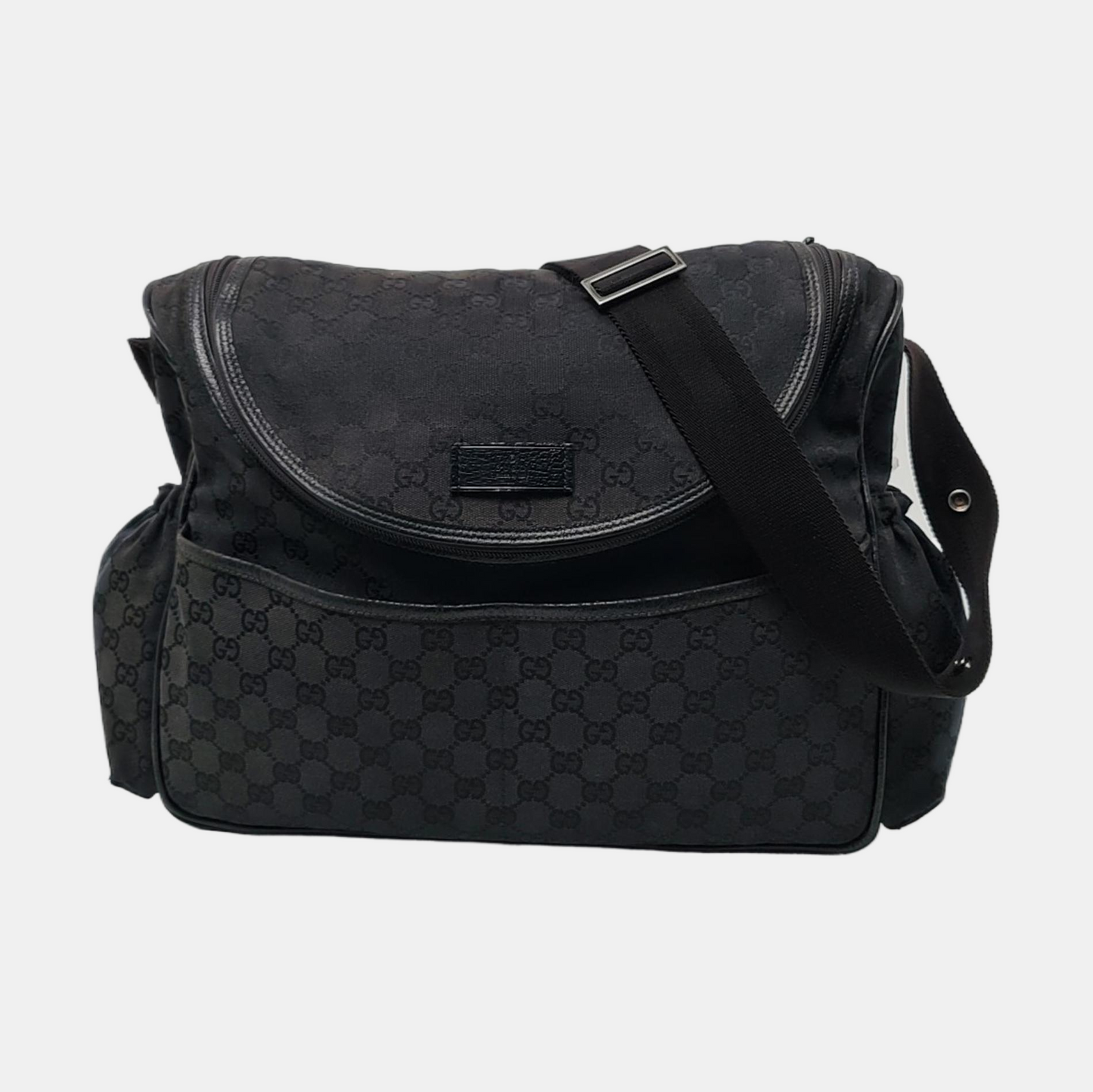 GUCCI Black Canvas Monogrammed Crossbody Shoulder Bag Silver Hardware-(SKU)-956075743