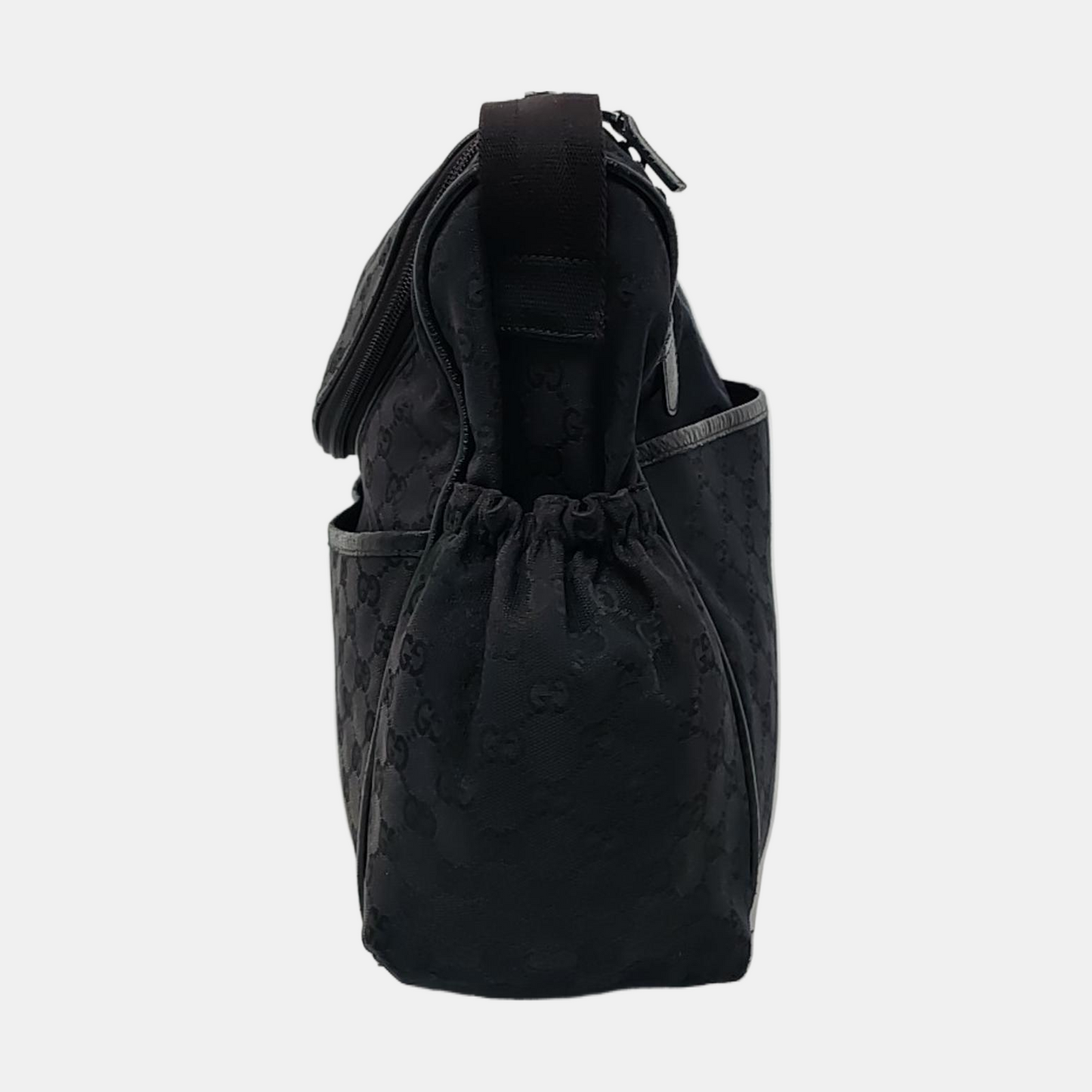 GUCCI Black Canvas Monogrammed Crossbody Shoulder Bag Silver Hardware-(SKU)-956075743