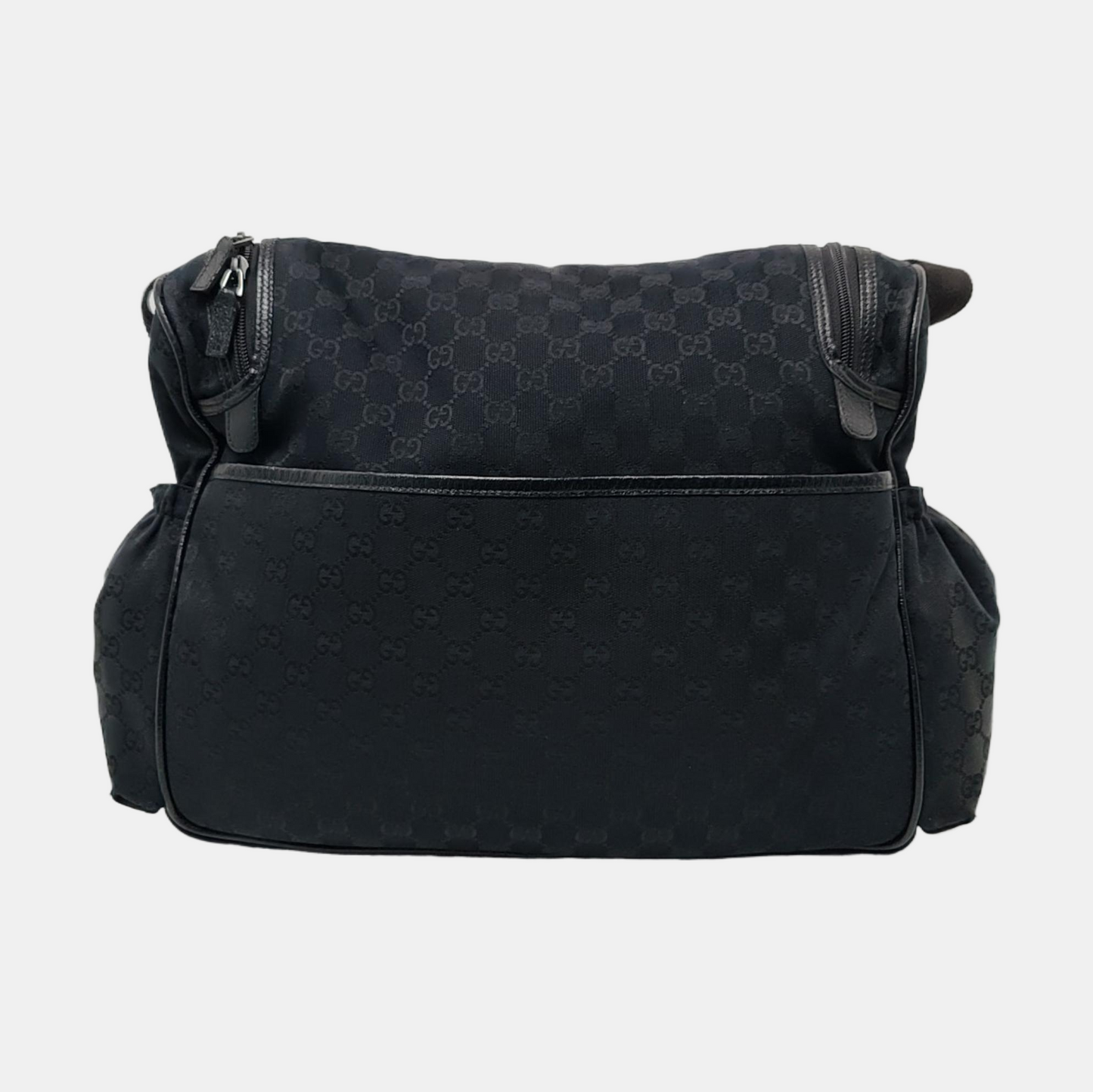 GUCCI Black Canvas Monogrammed Crossbody Shoulder Bag Silver Hardware-(SKU)-956075743