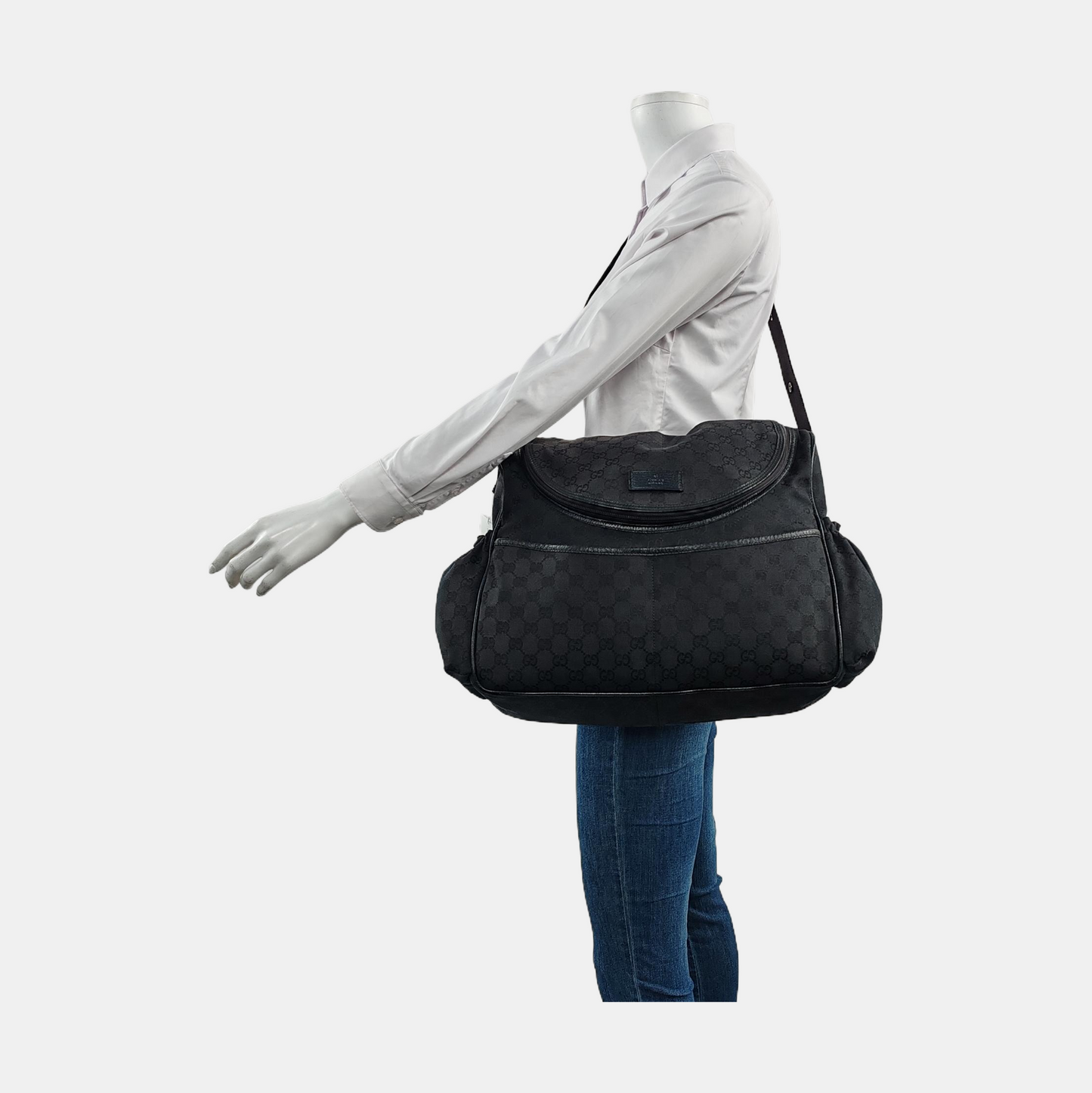 GUCCI Black Canvas Monogrammed Crossbody Shoulder Bag Silver Hardware-(SKU)-956075743